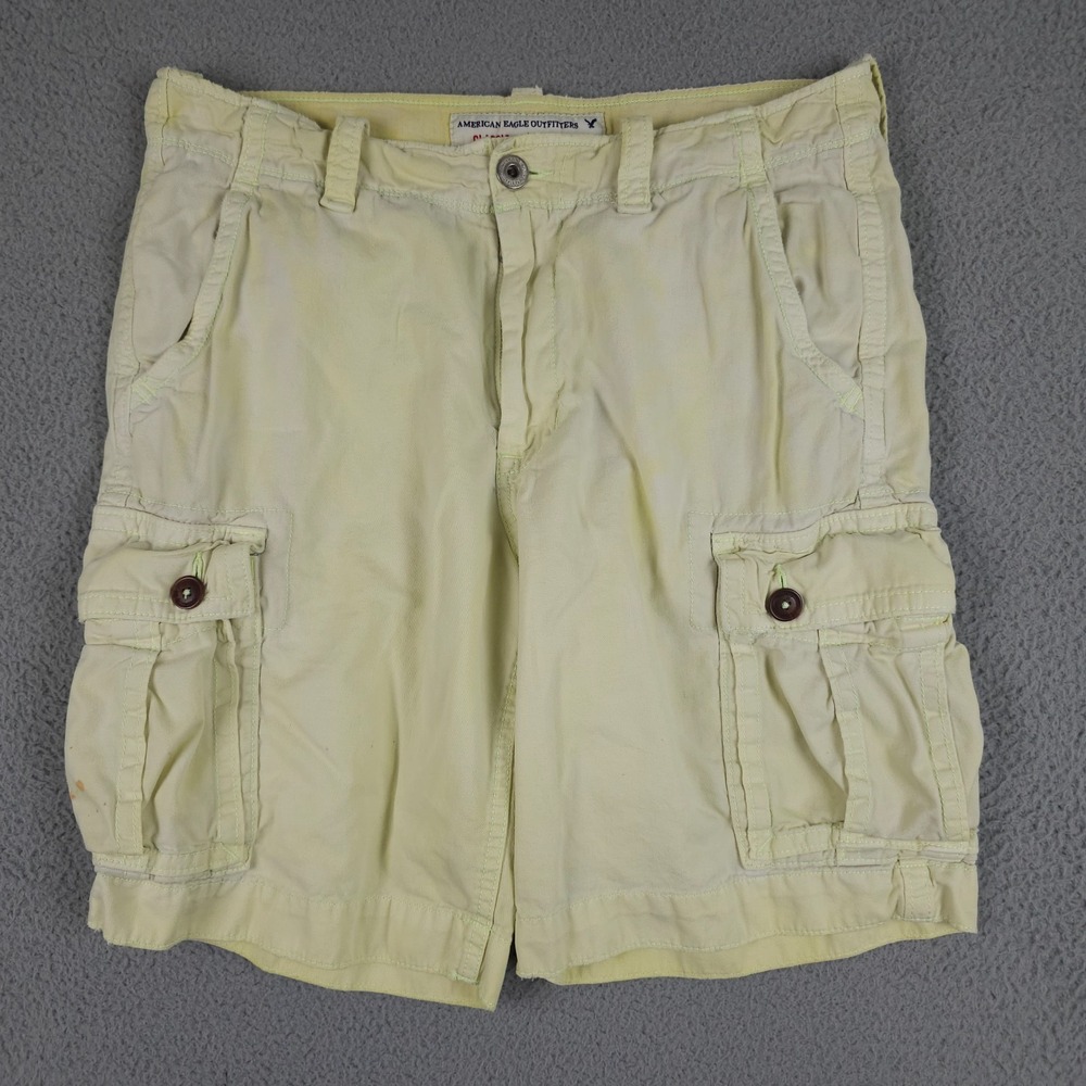 American Eagle Shorts Men 34 Yellow Tie Dye Cargo Distressed Grunge Baggy Skater